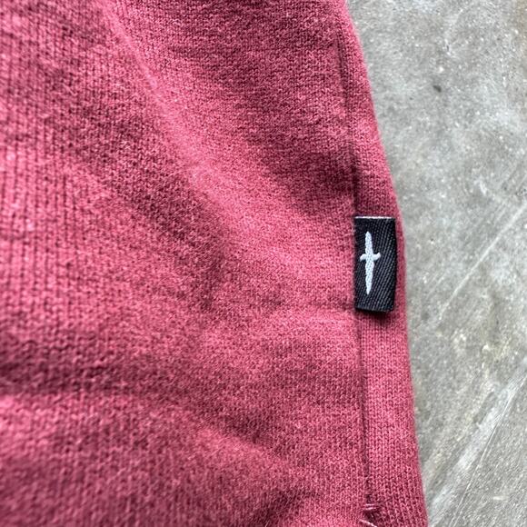 Doctrine Ruffle Tiered Sleeve Hoodie Women's 2XL Maroon Cropped Pullover Sweater - Picture 3 of 8